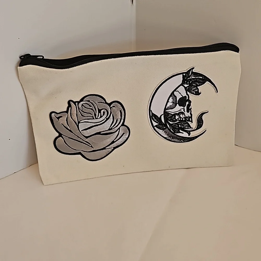 Hand Crafted canvas makeup bag pencil case iron transfer embroidery butterfly